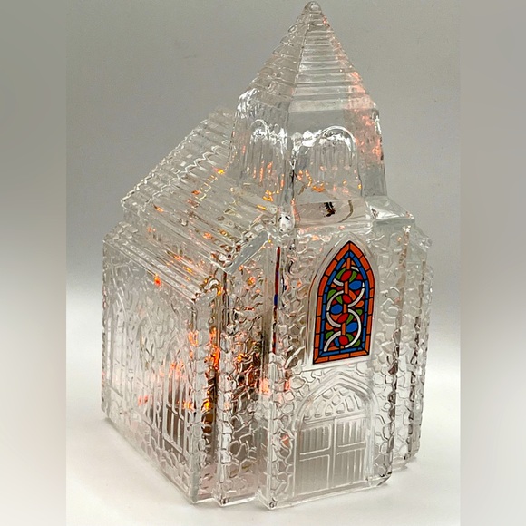 Vintage Avon Silent Night Pressed Clear Glass Church Stained Glass Window 1992 - Picture 11 of 11